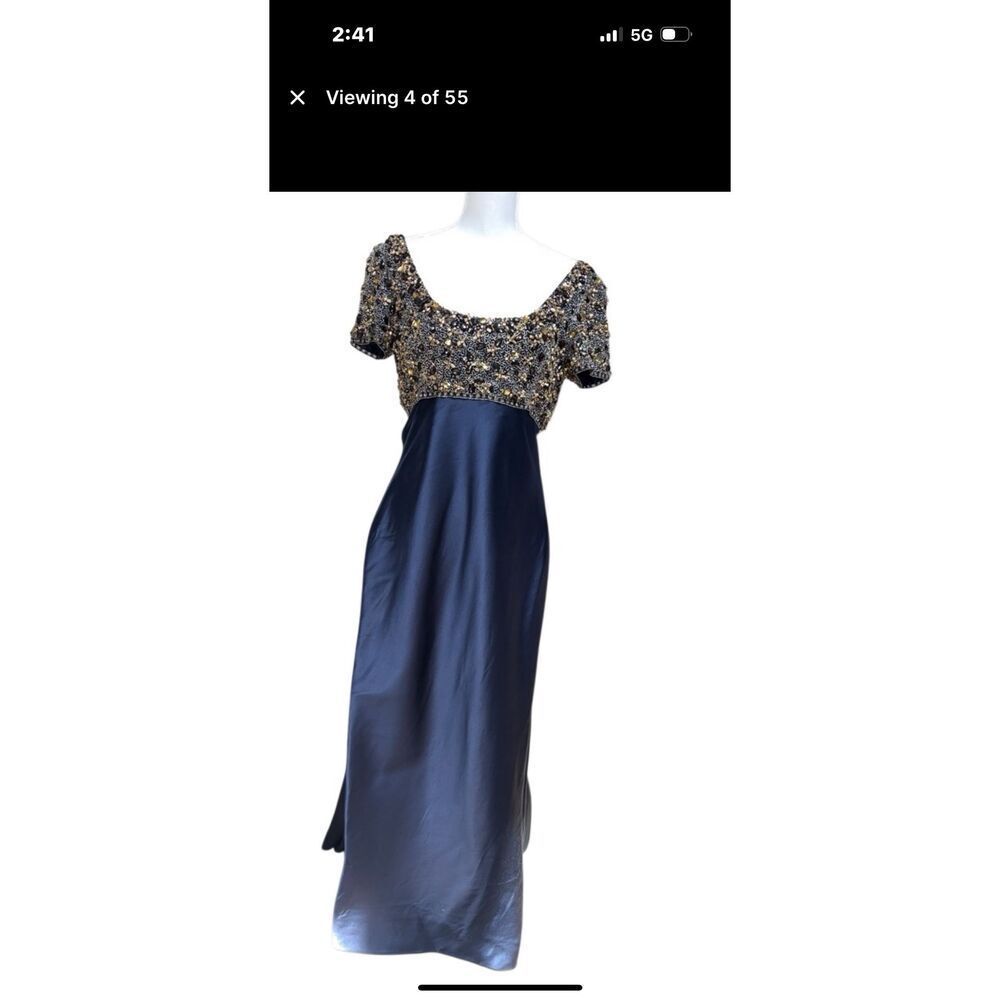 Marchesa Navy Beaded Evening Gown